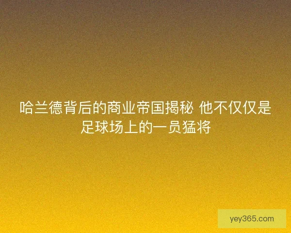 哈兰德背后的商业帝国揭秘 他不仅仅是足球场上的一员猛将