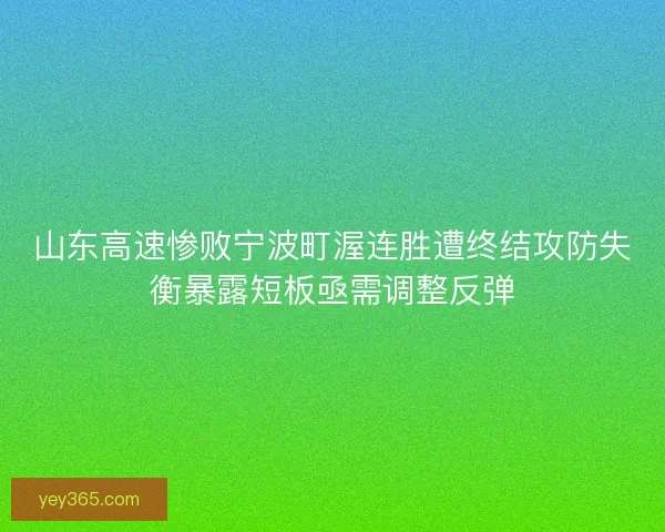 山东高速惨败宁波町渥连胜遭终结攻防失衡暴露短板亟需调整反弹